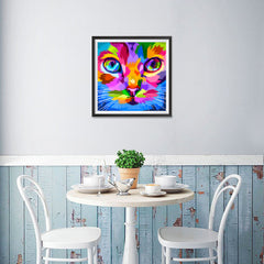 Ezposterprints - Cat Face | Cubism Pop Art Design Colorful Animals - 16x16 ambiance display photo sample