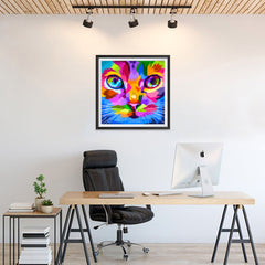 Ezposterprints - Cat Face | Cubism Pop Art Design Colorful Animals - 24x24 ambiance display photo sample