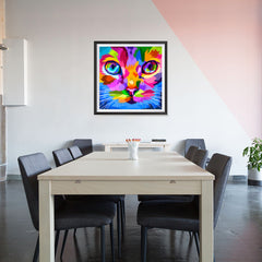 Ezposterprints - Cat Face | Cubism Pop Art Design Colorful Animals - 32x32 ambiance display photo sample