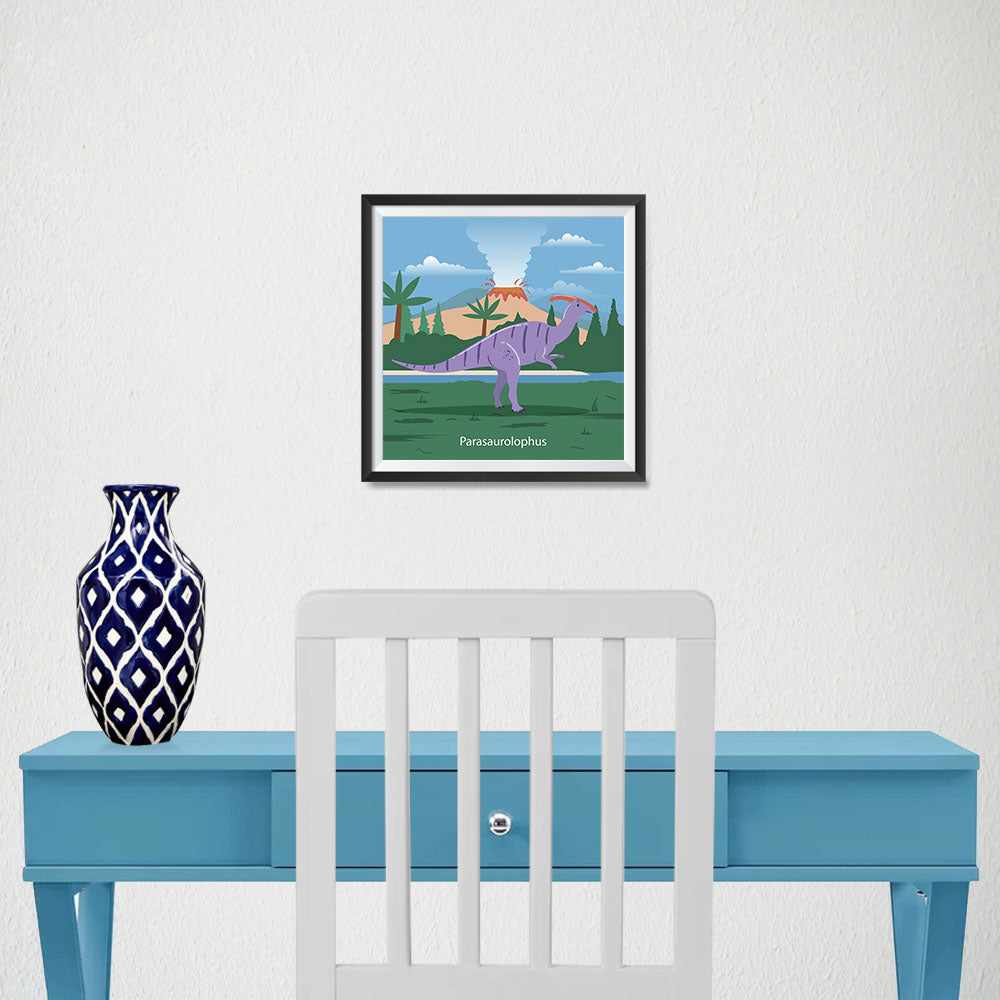 Ezposterprints - Parasaurolophus - Prehistoric Animals, Dinosaur Illustrations Series - 10x10 ambiance display photo sample