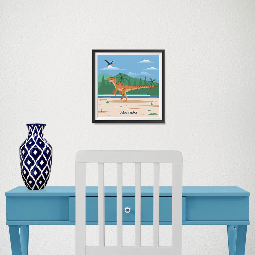 Ezposterprints - Velociraptor - Prehistoric Animals, Dinosaur Illustrations Series - 10x10 ambiance display photo sample