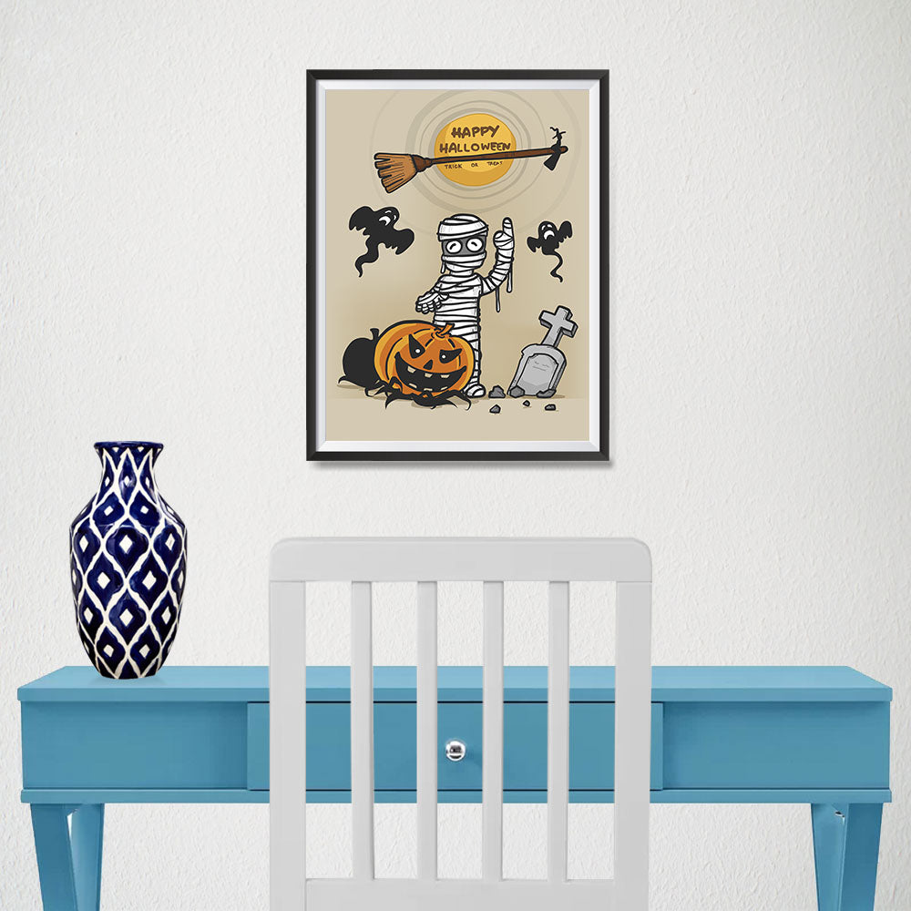 Ezposterprints - Mummy and the Broom Halloween Poster - 12x16 ambiance display photo sample