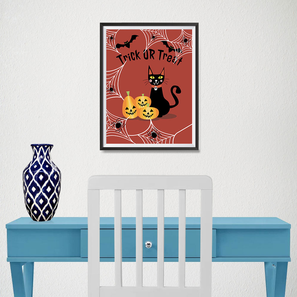 Ezposterprints - Happy Pumpkins and The Cat Halloween Poster - 12x16 ambiance display photo sample