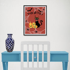 Ezposterprints - Happy Pumpkins and The Cat Halloween Poster - 12x16 ambiance display photo sample