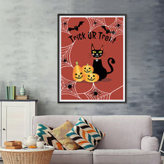 Ezposterprints - Happy Pumpkins and The Cat Halloween Poster - 36x48 ambiance display photo sample