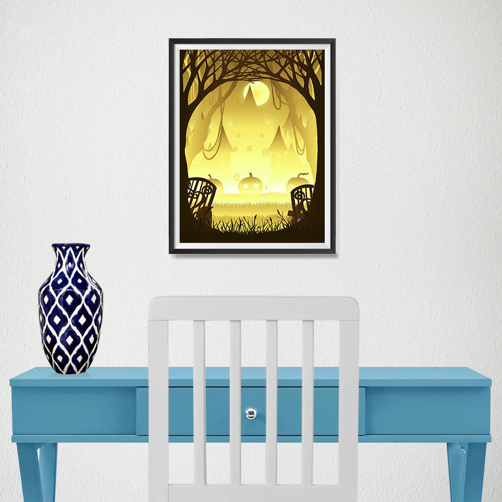 Ezposterprints - Pumpkin Silhouette In the Woods Halloween Poster - 12x16 ambiance display photo sample