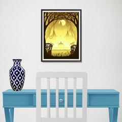 Ezposterprints - Pumpkin Silhouette In the Woods Halloween Poster - 12x16 ambiance display photo sample