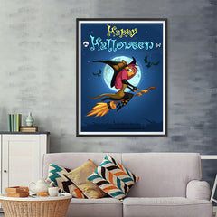 Ezposterprints - Happy Flying Young Witch Halloween Poster - 36x48 ambiance display photo sample
