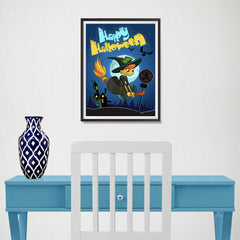 Ezposterprints - Happy Flying Young Witch 2 Halloween Poster - 12x16 ambiance display photo sample