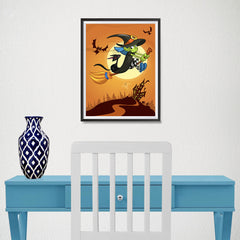 Ezposterprints - Happy Flying Young Witch 3 Halloween Poster - 12x16 ambiance display photo sample