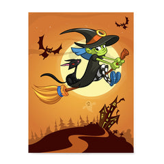 Ezposterprints - Happy Flying Young Witch 3 Halloween Poster