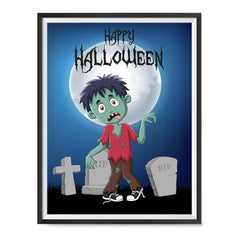 Ezposterprints - Zombie Boy Under The Moon Halloween Poster ambiance display photo sample