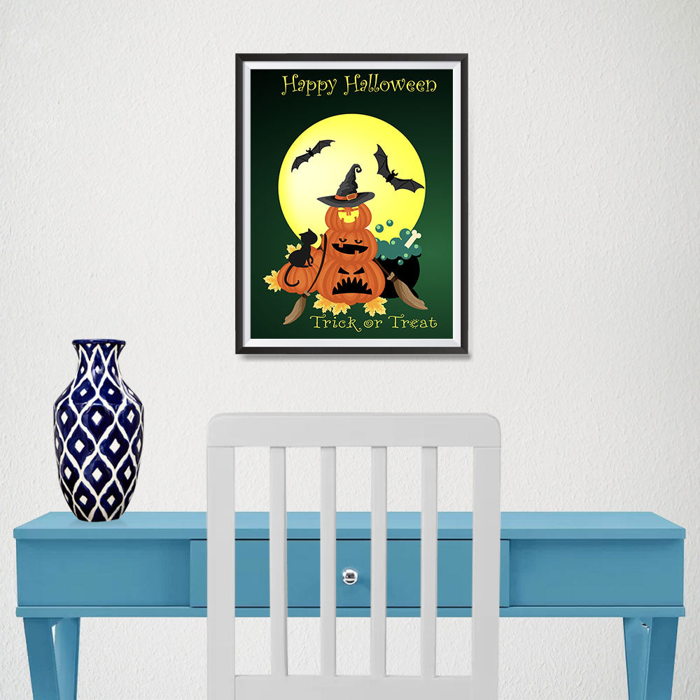 Ezposterprints - Lady Witch Pumpkin Halloween Poster - 12x16 ambiance display photo sample