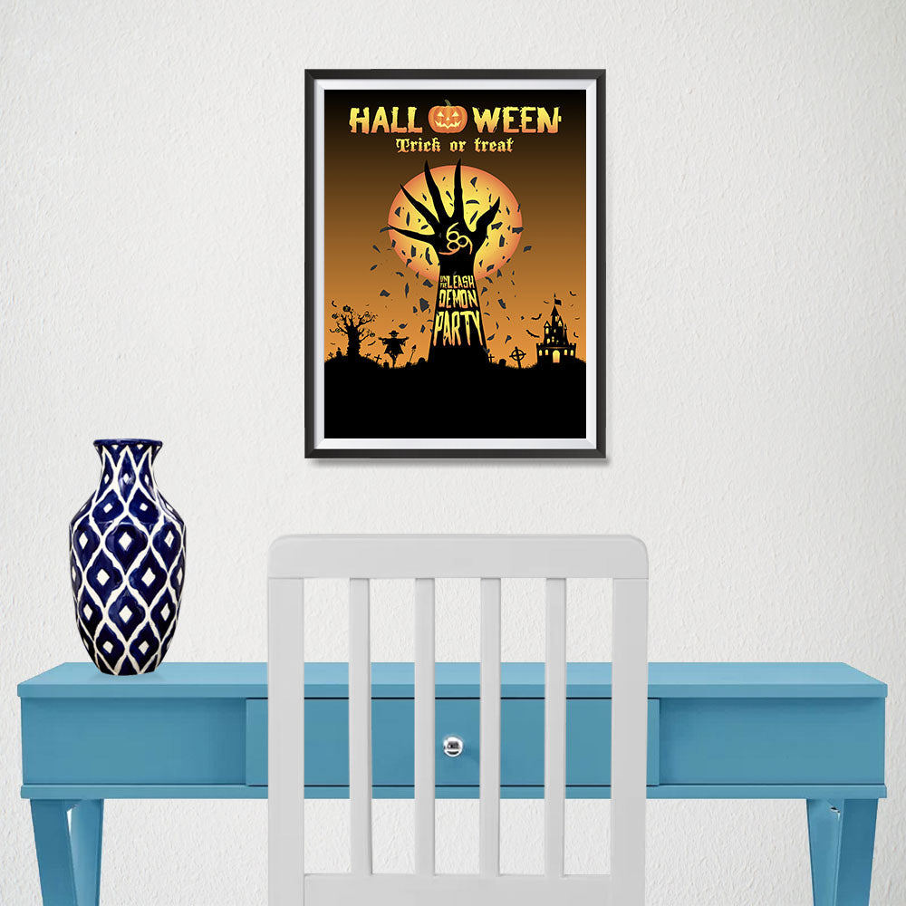 Ezposterprints - Unleash The Demon Party Halloween Poster - 12x16 ambiance display photo sample