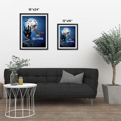 Ezposterprints - Green Witch Flying Back to Castle Halloween Poster ambiance display photo sample