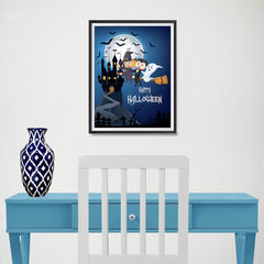 Ezposterprints - Happy Kids Flying Back to Castle Halloween Poster - 12x16 ambiance display photo sample