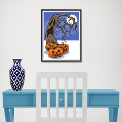 Ezposterprints - Three Pumpkins and The Tree Halloween Poster - 12x16 ambiance display photo sample