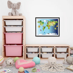 Ezposterprints - Kids' Animals Day-Night World Map - 24x18 ambiance display photo sample