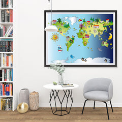 Ezposterprints - Kids' Animals Day-Night World Map - 48x36 ambiance display photo sample