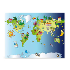 Ezposterprints - Kids' Animals Day-Night World Map