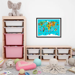 Ezposterprints - Kids' Animals World World Map - 24x18 ambiance display photo sample