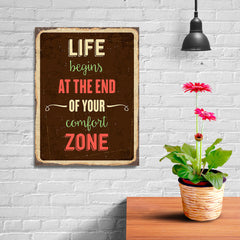 Ezposterprints - Comfort Zone Brown | Retro Metal Design Signs Posters - 12x16 ambiance display photo sample