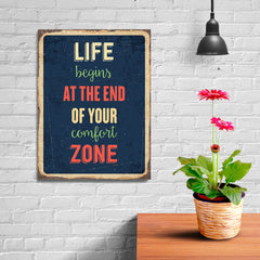Ezposterprints - Comfort Zone Navy | Retro Metal Design Signs Posters - 12x16 ambiance display photo sample
