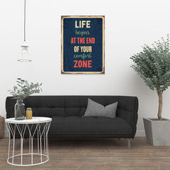 Ezposterprints - Comfort Zone Navy | Retro Metal Design Signs Posters - 24x32 ambiance display photo sample
