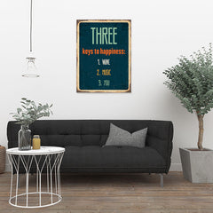 Ezposterprints - Keys For Happiness Navy | Retro Metal Design Signs Posters - 24x32 ambiance display photo sample