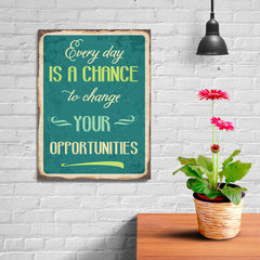 Ezposterprints - Opportunities Turquoise | Retro Metal Design Signs Posters - 12x16 ambiance display photo sample