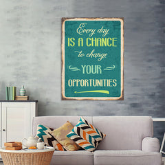 Ezposterprints - Opportunities Turquoise | Retro Metal Design Signs Posters - 36x48 ambiance display photo sample