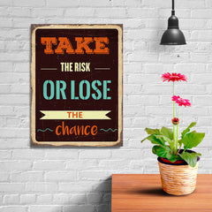 Ezposterprints - Take Risk | Retro Metal Design Signs Posters - 12x16 ambiance display photo sample