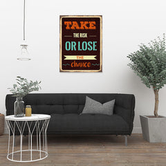 Ezposterprints - Take Risk | Retro Metal Design Signs Posters - 24x32 ambiance display photo sample
