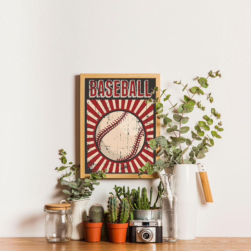 Ezposterprints - Ball Dark Red | Retro Sports Series BASEBALL Posters - 12x16 ambiance display photo sample