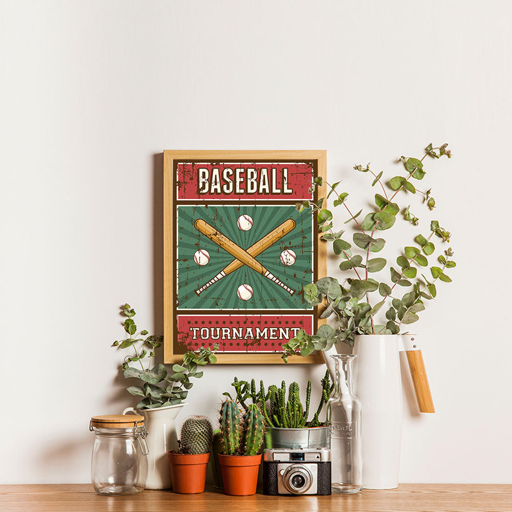 Ezposterprints - Bats Green | Retro Sports Series BASEBALL Posters - 12x16 ambiance display photo sample