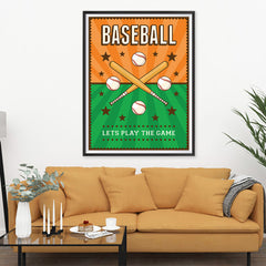 Ezposterprints - Bats Green Orange | Retro Sports Series BASEBALL Posters - 36x48 ambiance display photo sample