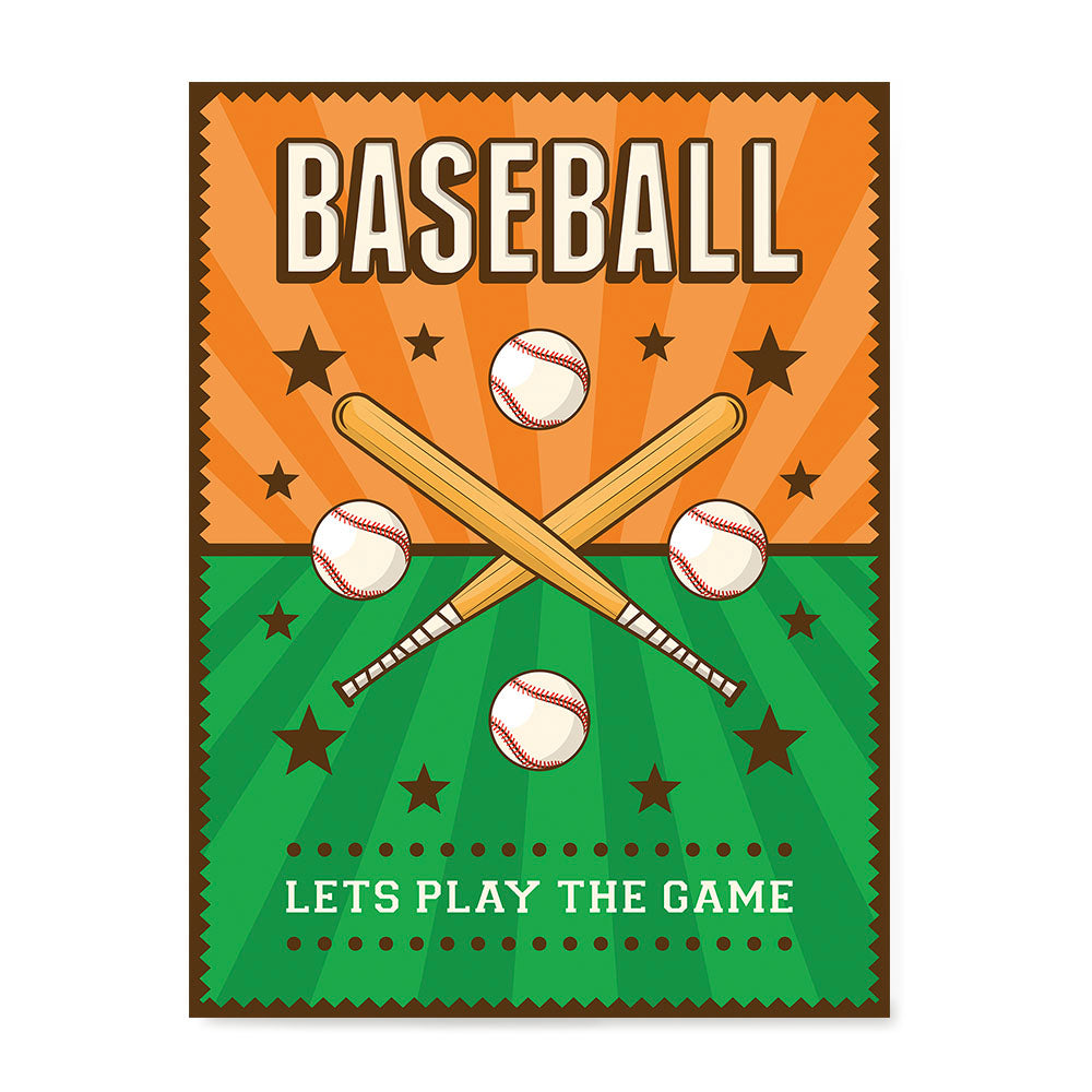 Ezposterprints - Bats Green Orange | Retro Sports Series BASEBALL Posters
