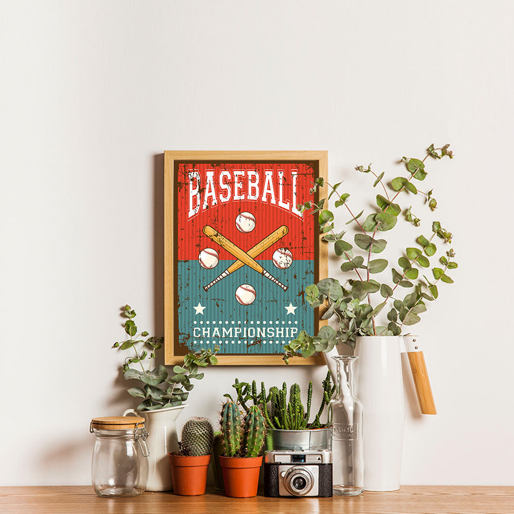 Ezposterprints - Bats Green Red | Retro Sports Series BASEBALL Posters - 12x16 ambiance display photo sample