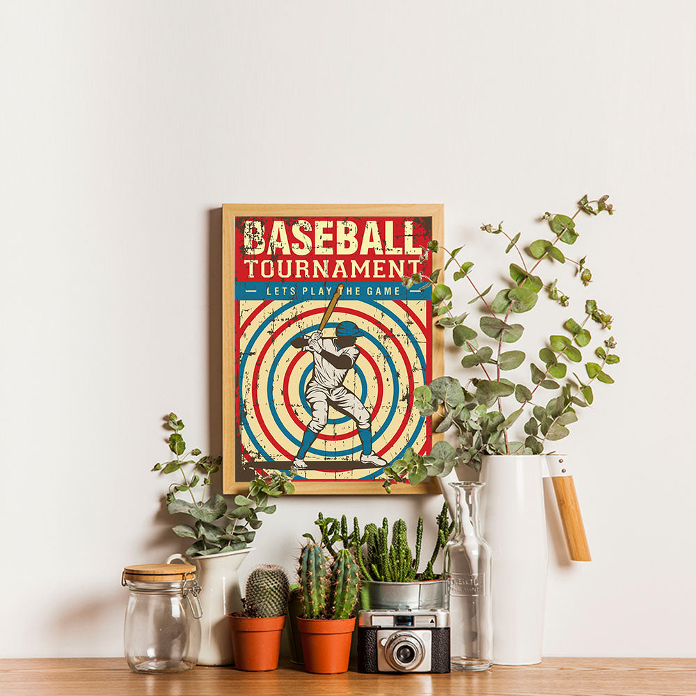 Ezposterprints - Player Blue Red | Retro Sports Series BASEBALL Posters - 12x16 ambiance display photo sample