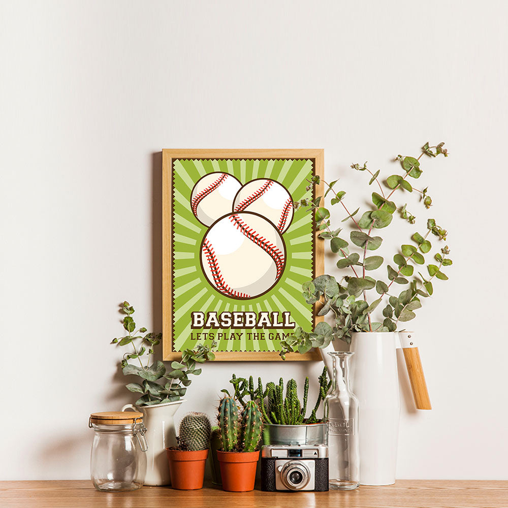 Ezposterprints - Three Balls | Retro Sports Series BASEBALL Posters - 12x16 ambiance display photo sample