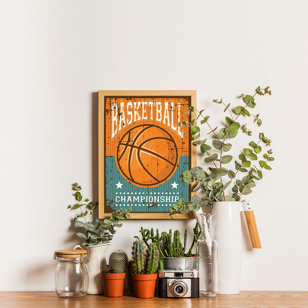 Ezposterprints - Ball Brown | Retro Sports Series BASKETBALL Posters - 12x16 ambiance display photo sample