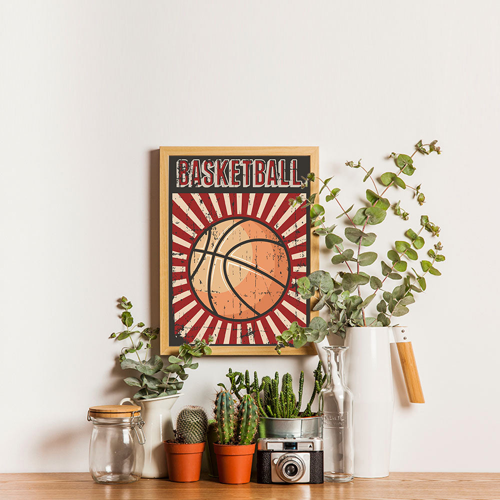 Ezposterprints - Ball Dark Red | Retro Sports Series BASKETBALL Posters - 12x16 ambiance display photo sample