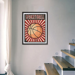 Ezposterprints - Ball Dark Red | Retro Sports Series BASKETBALL Posters - 18x24 ambiance display photo sample