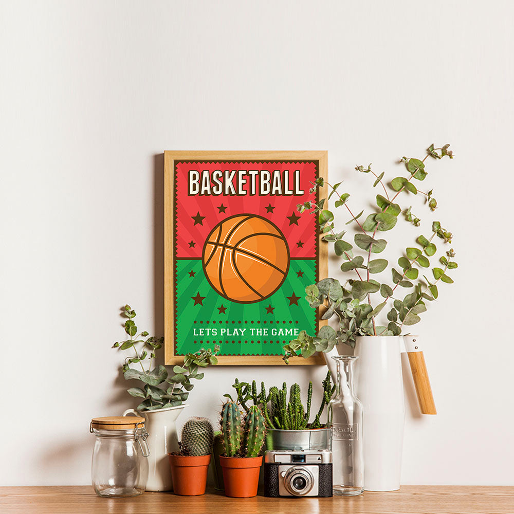 Ezposterprints - Ball Green Red | Retro Sports Series BASKETBALL Posters - 12x16 ambiance display photo sample