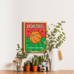 Ezposterprints - Ball Green Red | Retro Sports Series BASKETBALL Posters - 12x16 ambiance display photo sample