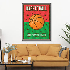 Ezposterprints - Ball Green Red | Retro Sports Series BASKETBALL Posters - 36x48 ambiance display photo sample
