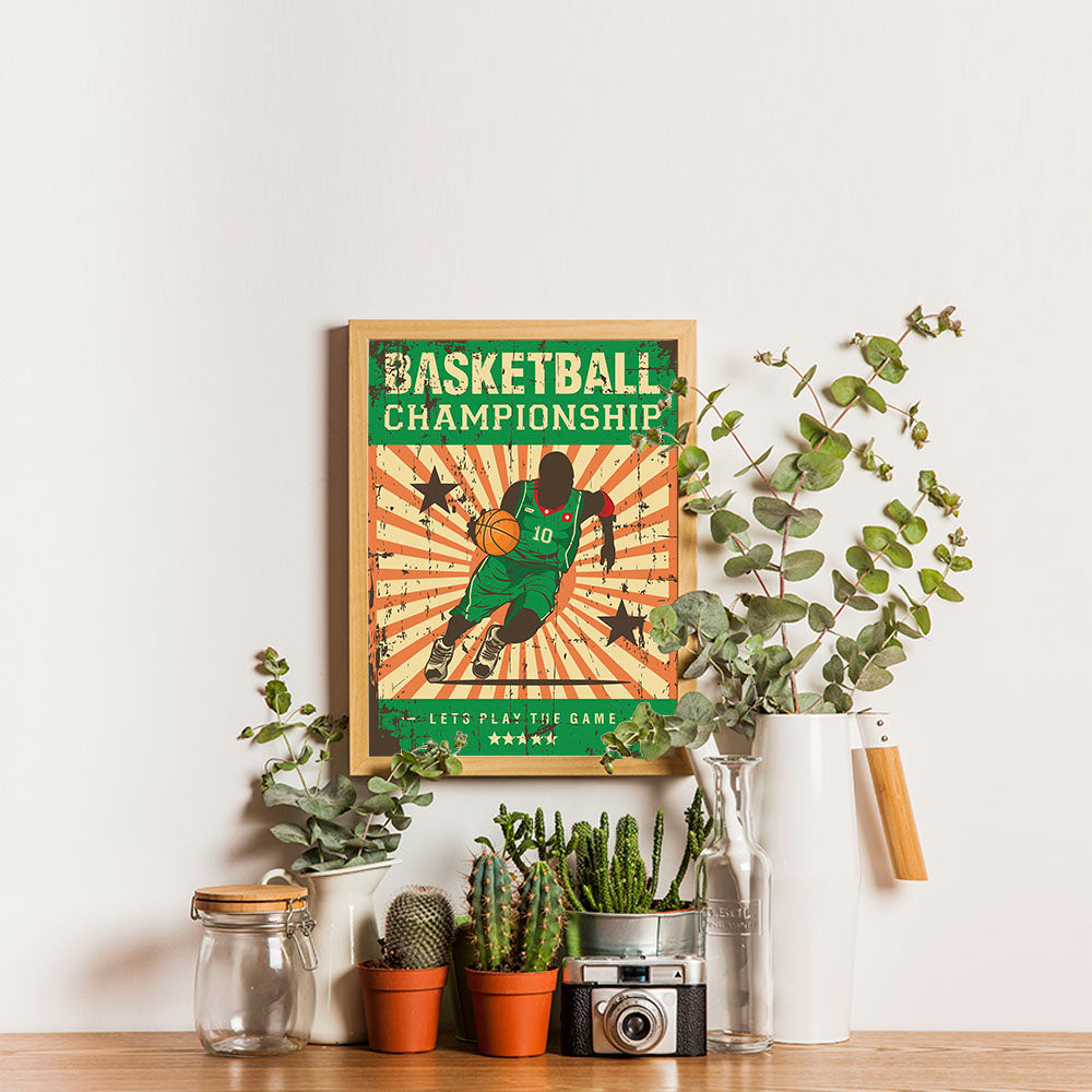 Ezposterprints - Player Green | Retro Sports Series BASKETBALL Posters - 12x16 ambiance display photo sample