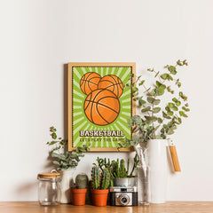 Ezposterprints - Three Balls | Retro Sports Series BASKETBALL Posters - 12x16 ambiance display photo sample