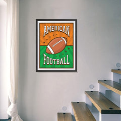 Ezposterprints - Ball Green Brown | Retro Sports Series FOOTBALL Posters - 18x24 ambiance display photo sample