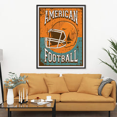 Ezposterprints - Helmet Orange Green | Retro Sports Series FOOTBALL Posters - 36x48 ambiance display photo sample